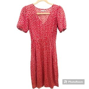 Reformation Jeans Red Rose Print Midi dress puff sleeve Size Medium EUC